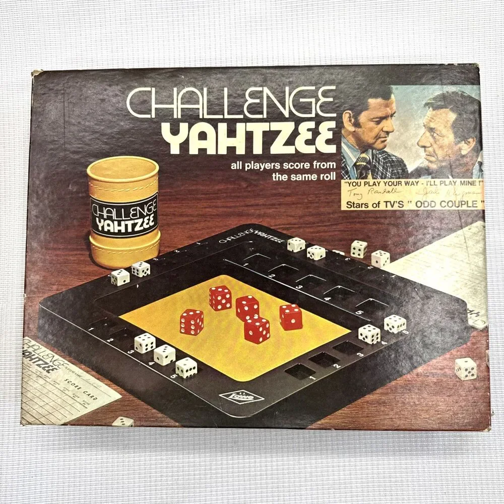 Vintage 1974 Challenge Yahtzee Board Game Odd Couple Milton Bradley USA COMPLETE